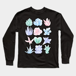 Illustration Plants Colorful Succulent Graphic Leaf Garden Long Sleeve T-Shirt